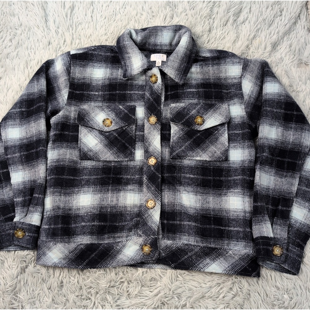 Time And Tru Shirt Womens S Blue Wool Blend Button Up Soft Warm Pockets
